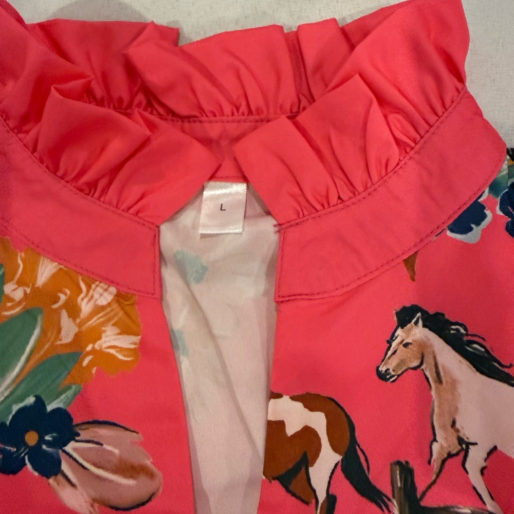 Bright Pink Floral & Horse Blousy Top - Picture 2 of 4